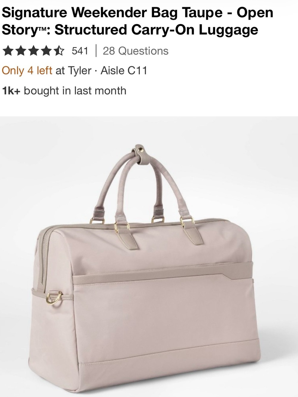 Open Story Weekender Travel Bag in Taupe